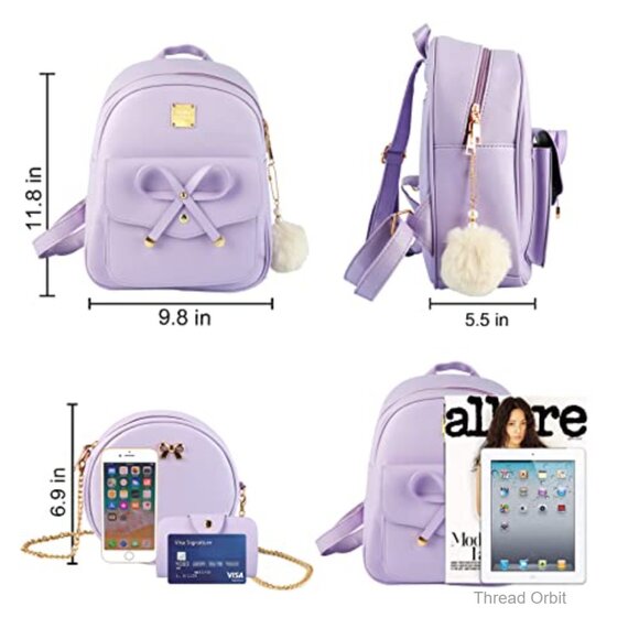 Mini PU Leather Backpack Set - 3-Piece Daypack with Multi-Pockets main image 7